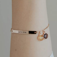 Engraved bar and birthstone bangle.