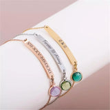 Engraved bar and birthstone bangle.