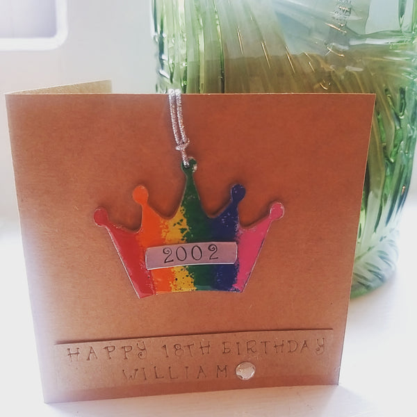 Rainbow crown plaque birthday card