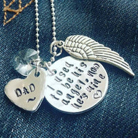 Memory necklace, angel  pendant, wing pendant, friends gift,memorial gift, crystal pendant, memory jewellery, metal stamping