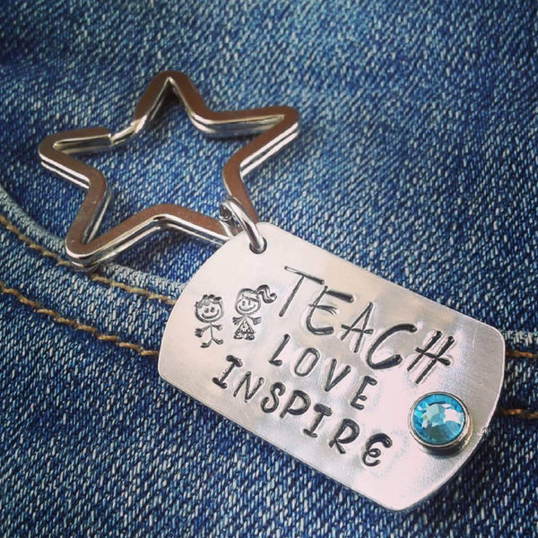 Teacher gift, teach LOVE inspire keyring, gift for teaching assistant gift, End of term gift