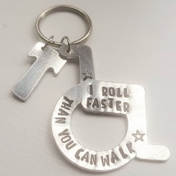 Wheelchair keychain, stamped wheelchair keyring, wheelchair quote keyring, wheelchair user gift, personalized gift